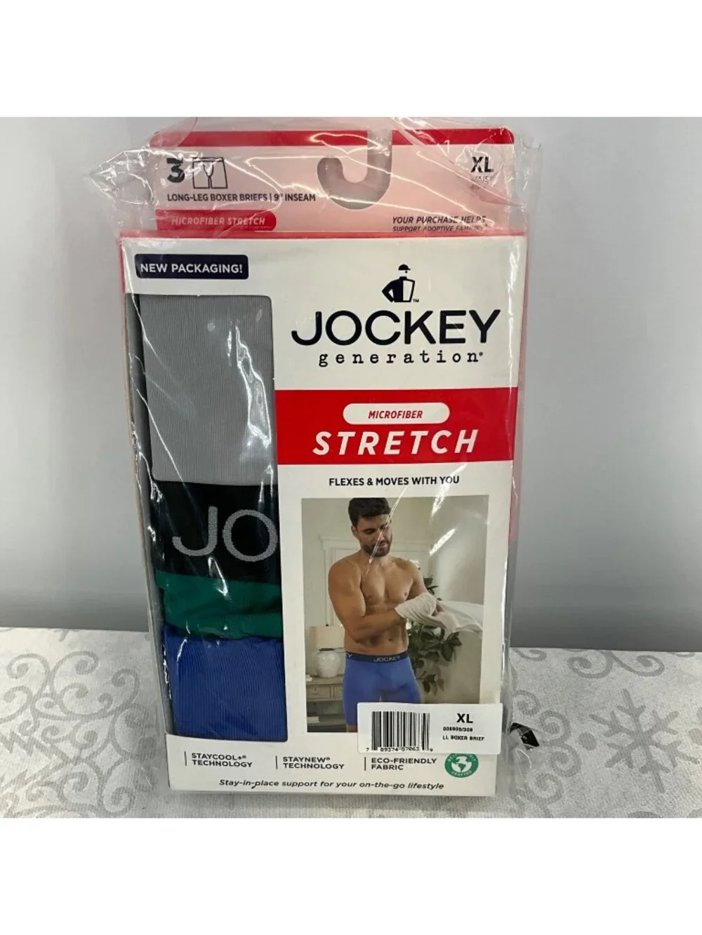 Jockey Generation Mens XL Microfiber Stretch Long-Leg Boxer Briefs 3-Pack With S
